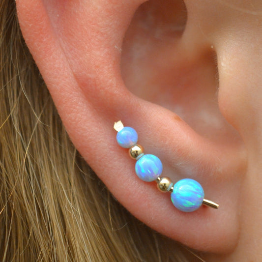 Three Gem Blue Opal - Ear Climber - EP28-BO3