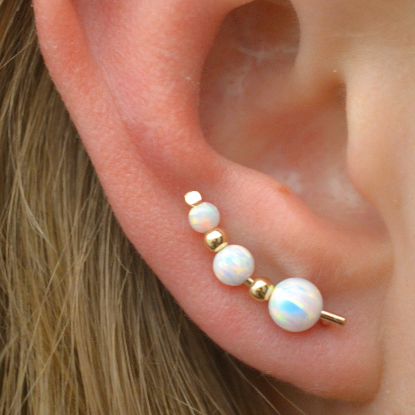 Three Gem White Opal - Ear Climber - EP28-WO3