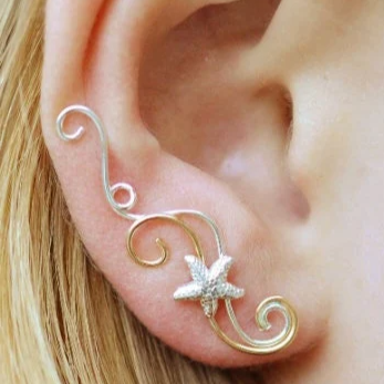 Victorian with Starfish - Ear Climber - EP21-STF