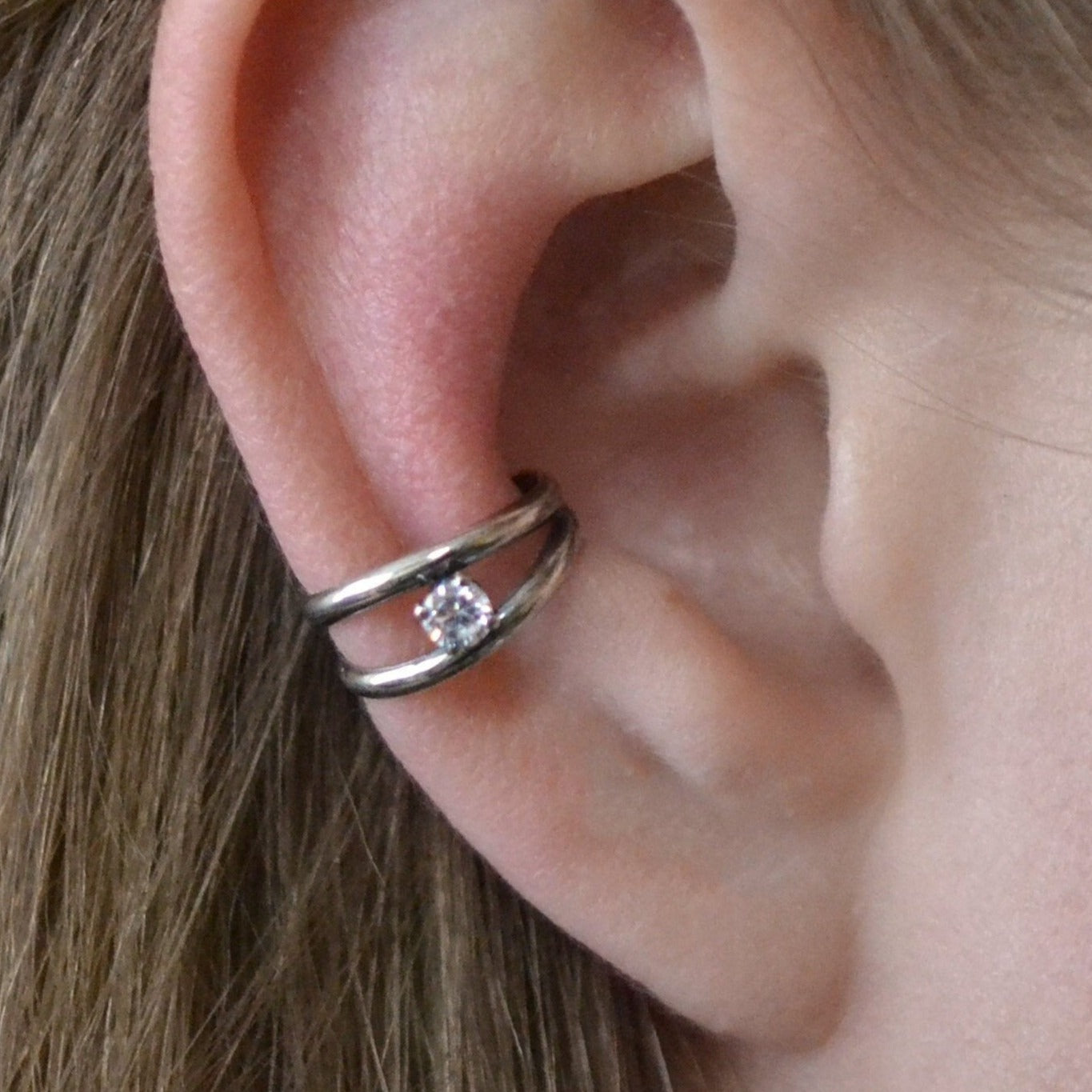 Classic Double with CZ - Ear Cuff - EC307