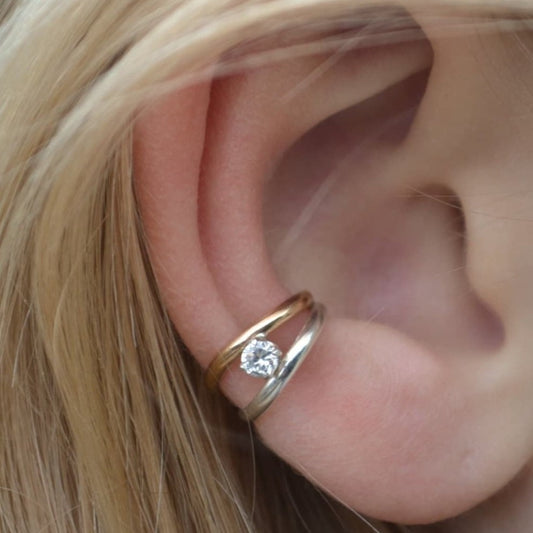 Classic Double with CZ - Ear Cuff - EC307