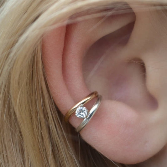 Classic Double with CZ - Ear Cuff - EC307