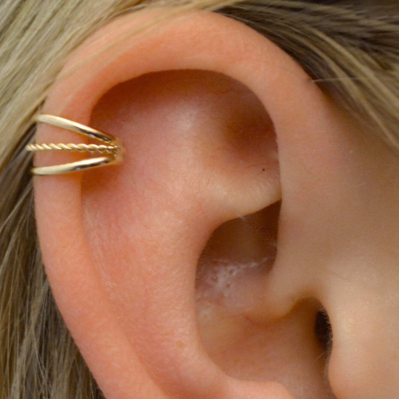 Dainty Triple with Twist - Pierced Cartilage Ear Cuff - EC621