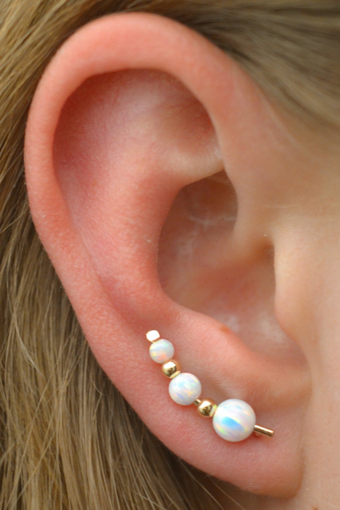 Three Gem White Opal - Ear Climber - EP28-WO3