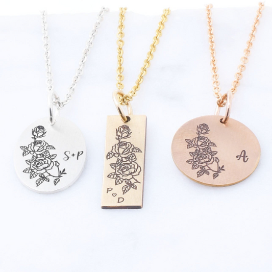 Rose Necklace - Custom Engraving