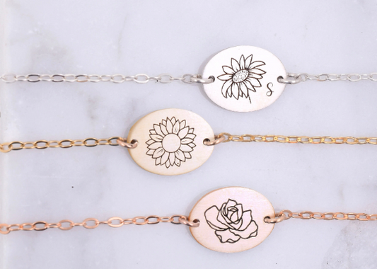 Birth Month Flower Anklet - Custom Engraving