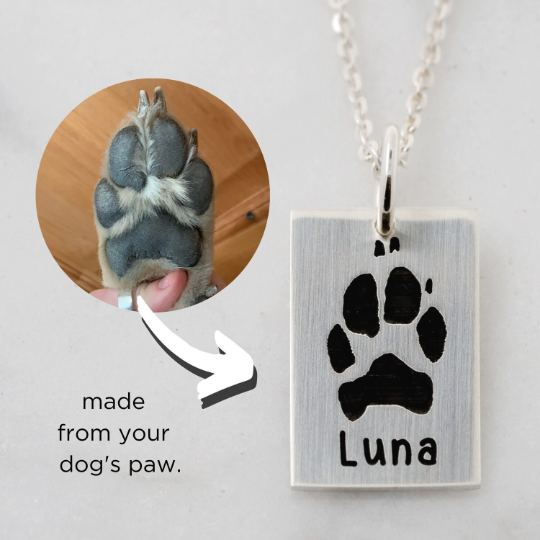 Pet Paw Print Necklace - Custom Engraving