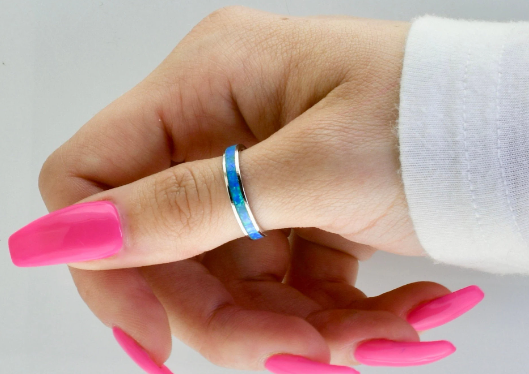 4mm Channel Blue Opal - Thumb Ring - TH69-B