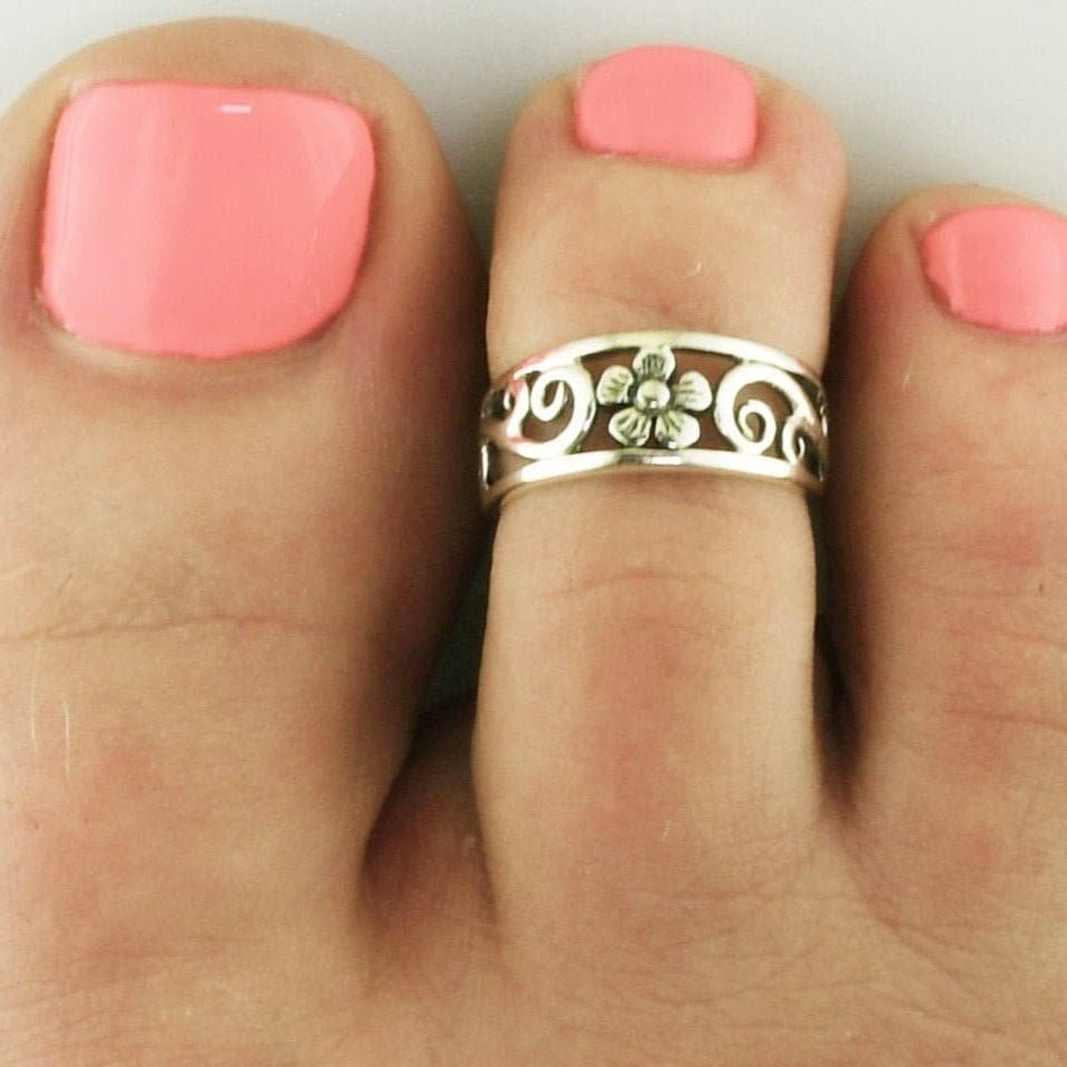 Silver Toe Ring, Flower Toe Ring, Silver Adjustable Toe Ring