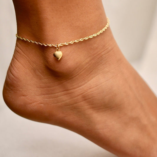 Heart Charm on Twisted - Anklet - ANK01