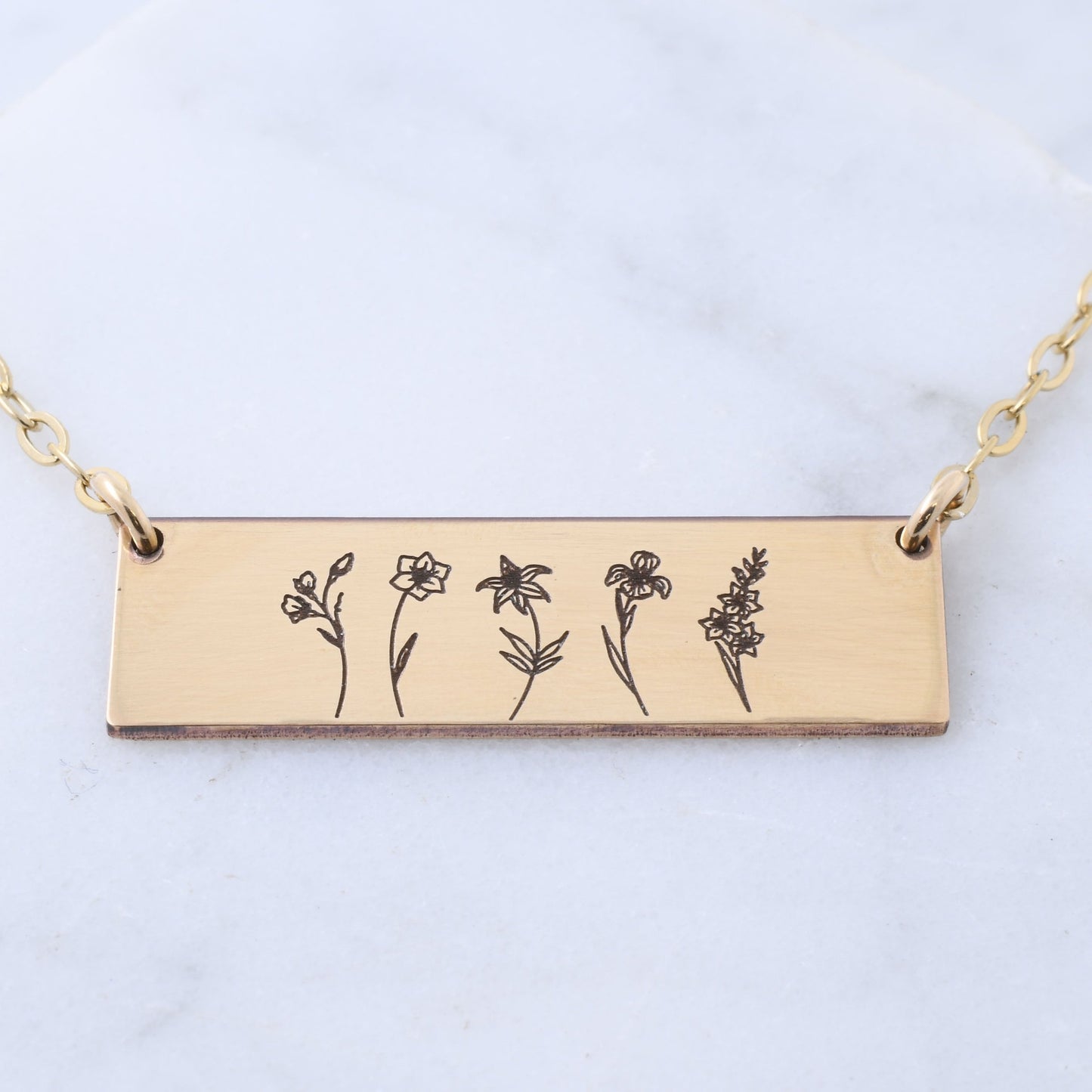 Combined Birth Flower Family Necklace - Custom Engraving