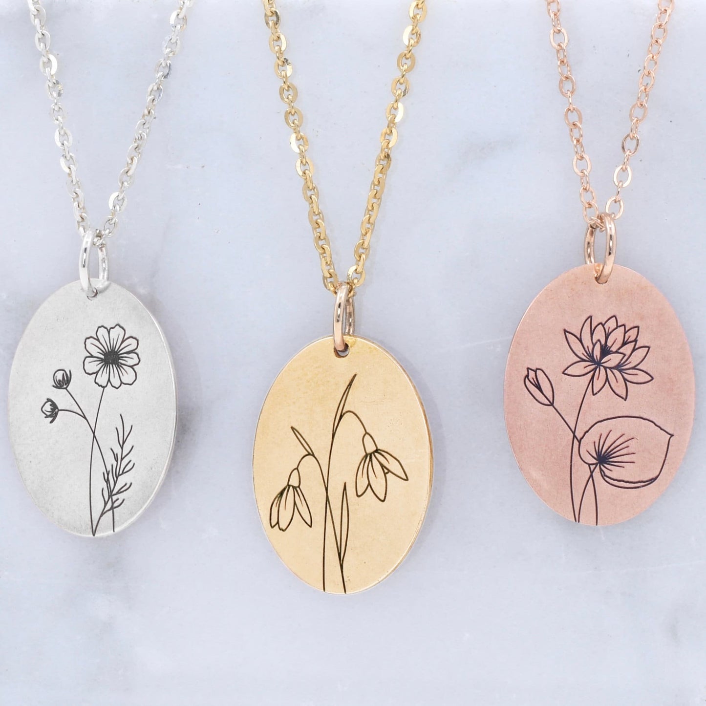 Birth Flower Necklace - Custom Engraving