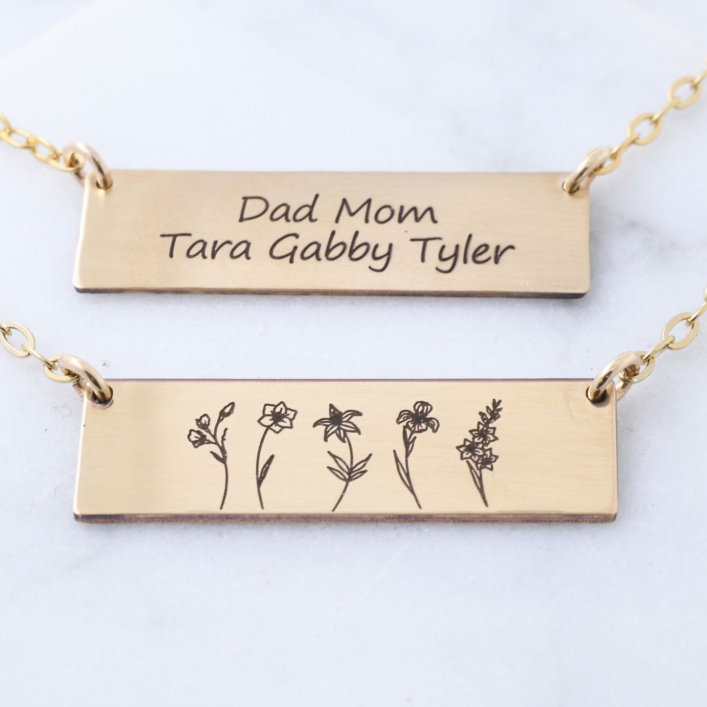 Combined Birth Flower Family Necklace - Custom Engraving