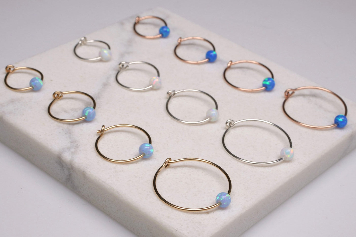 Tiny Opal Hoop Earring