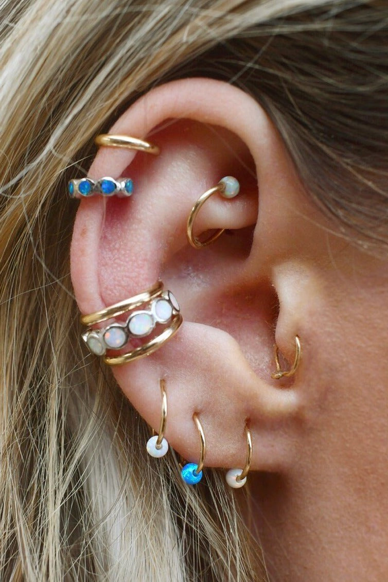 Tiny Opal Hoop Earring