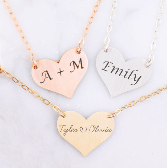 Couples Heart Necklace - Custom Engraving