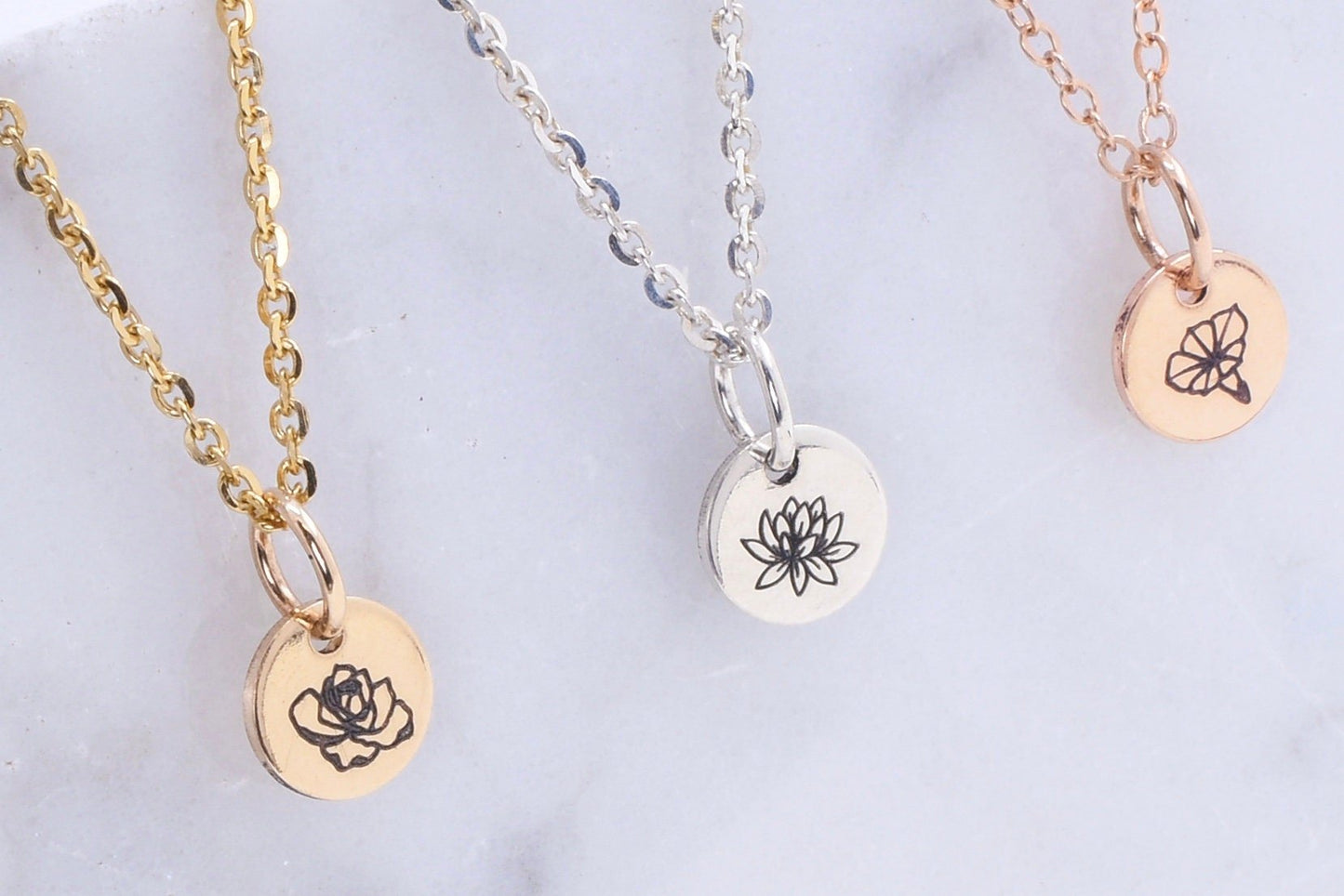 Tiny Birth Flower Necklace - Custom Engraving