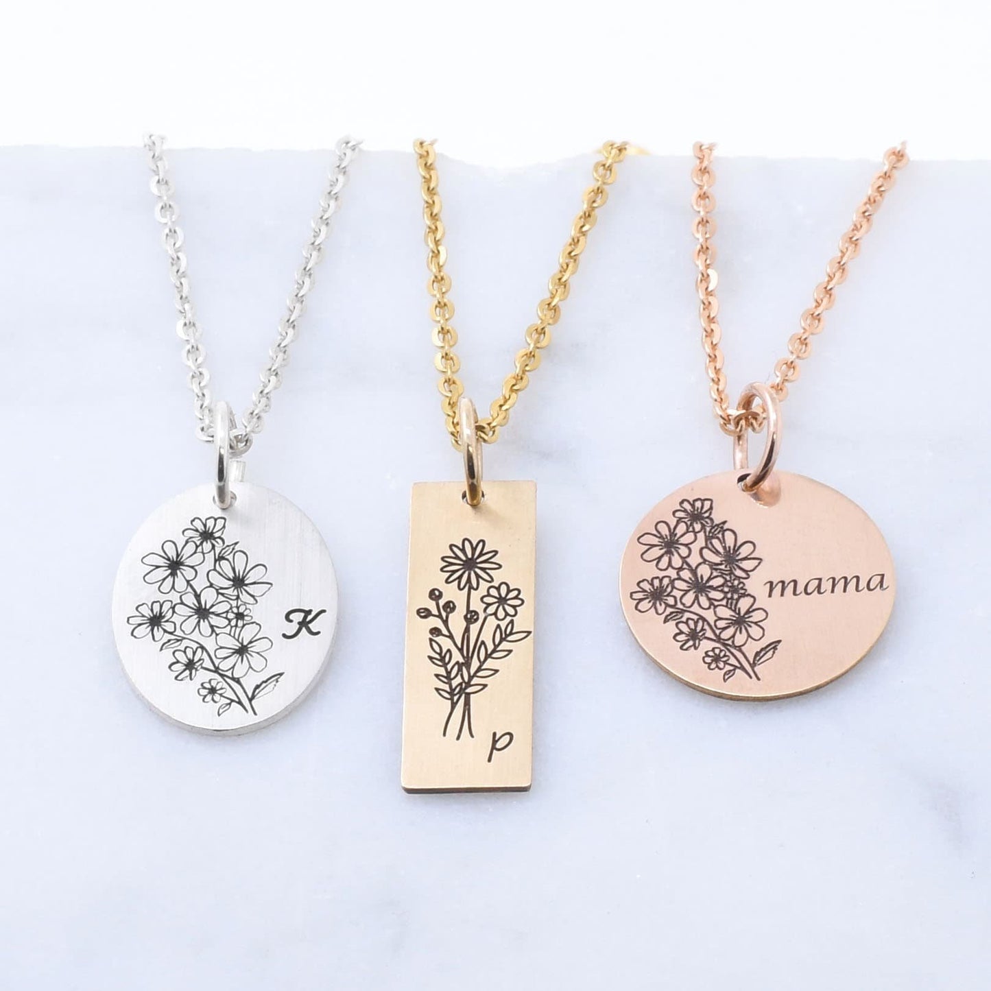 Daisy Necklace - Custom Engraving