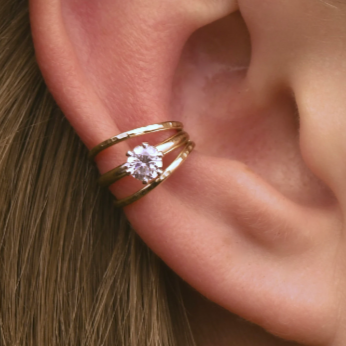 Three Bands with CZ - Ear Cuff - EC322