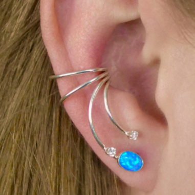 Blue Opal with CZ - Ear Wrap - EW110