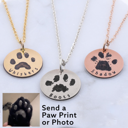 Pet Paw Print Necklace - Custom Engraving