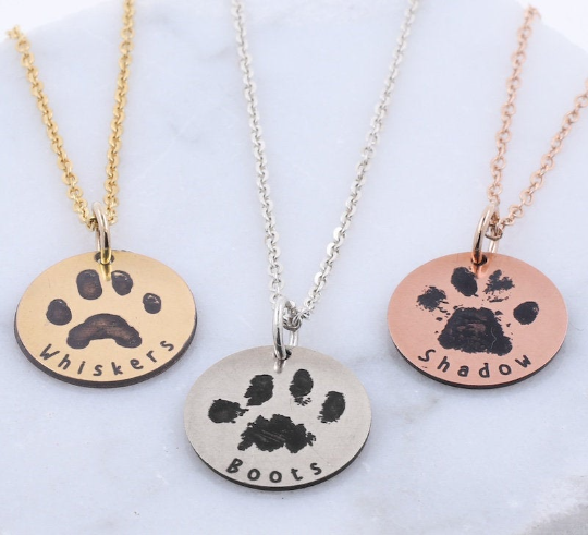 Pet Paw Print Necklace - Custom Engraving