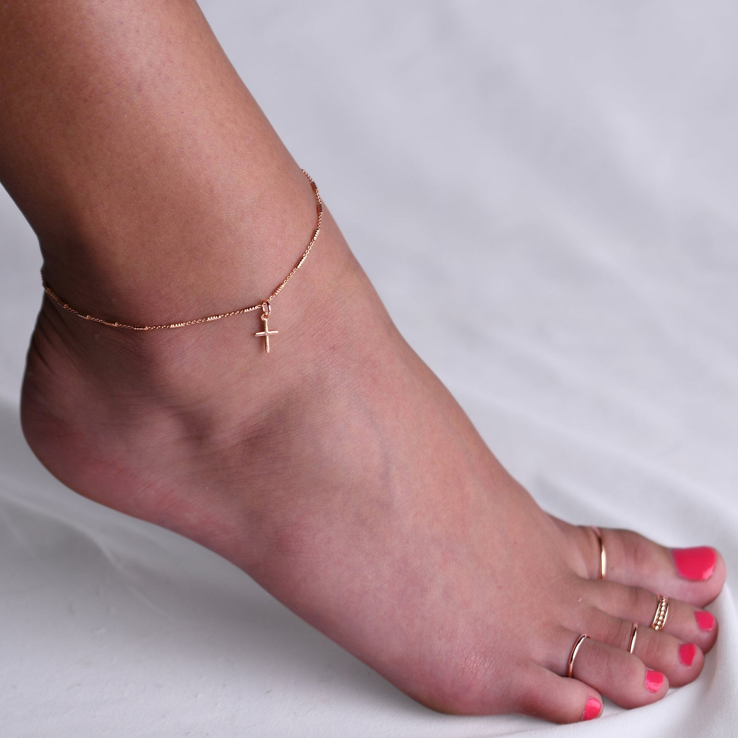 Cross Charm on Sparkle Anklet ANK08 - Main Image