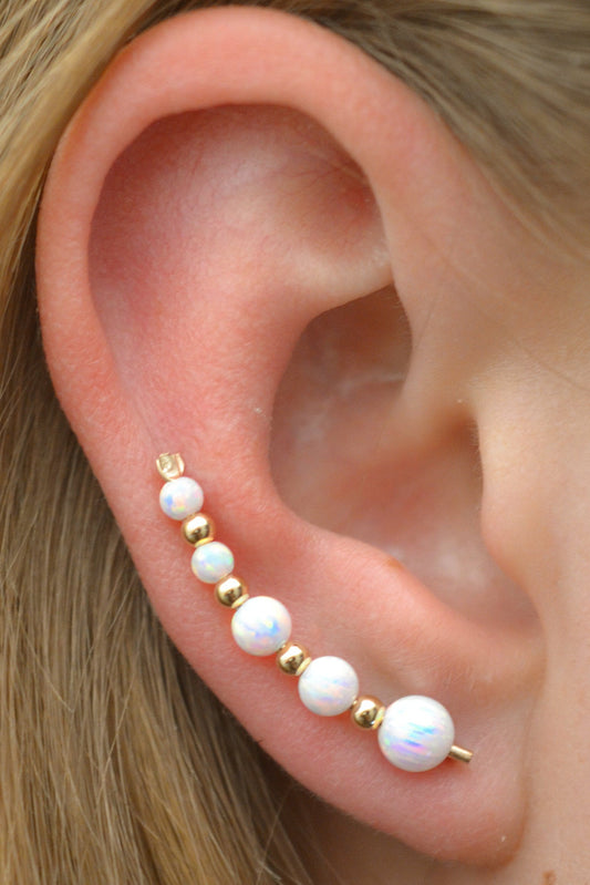 Five Gem White Opal - Ear Climber - EP28-WO5