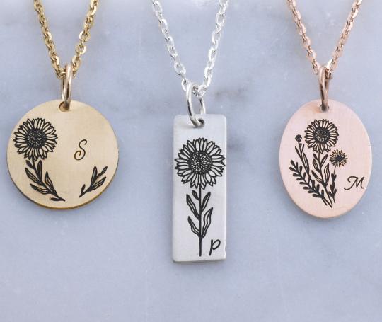 Sunflower Necklace - Custom Engraving