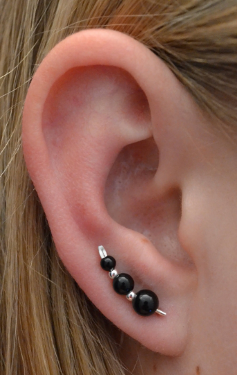 Three Gem Black Onyx - Ear Climber - EP28-BLK3