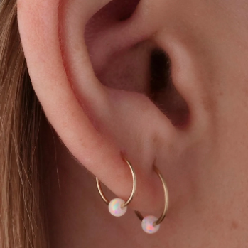 Tiny Hoop Earrings with White Opals - Hoops Set of Two
