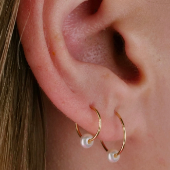 Tiny Hoop Earrings with Pearls - Hoops Set