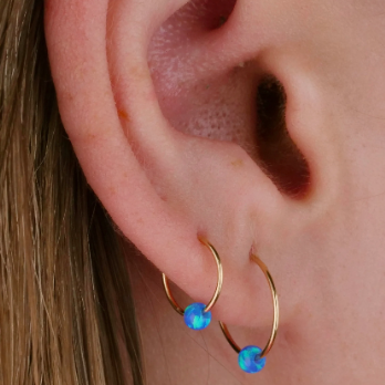 Tiny Hoop Earrings with Blue Opals - Hoops Set
