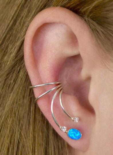 Blue Opal with CZ - Ear Wrap - EW110