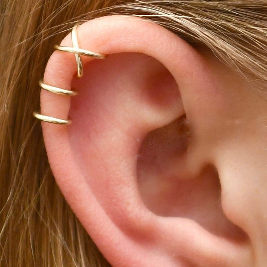 Criss Cross and Double Wire - Cartilage Ear Cuff Set - EC648/EC647