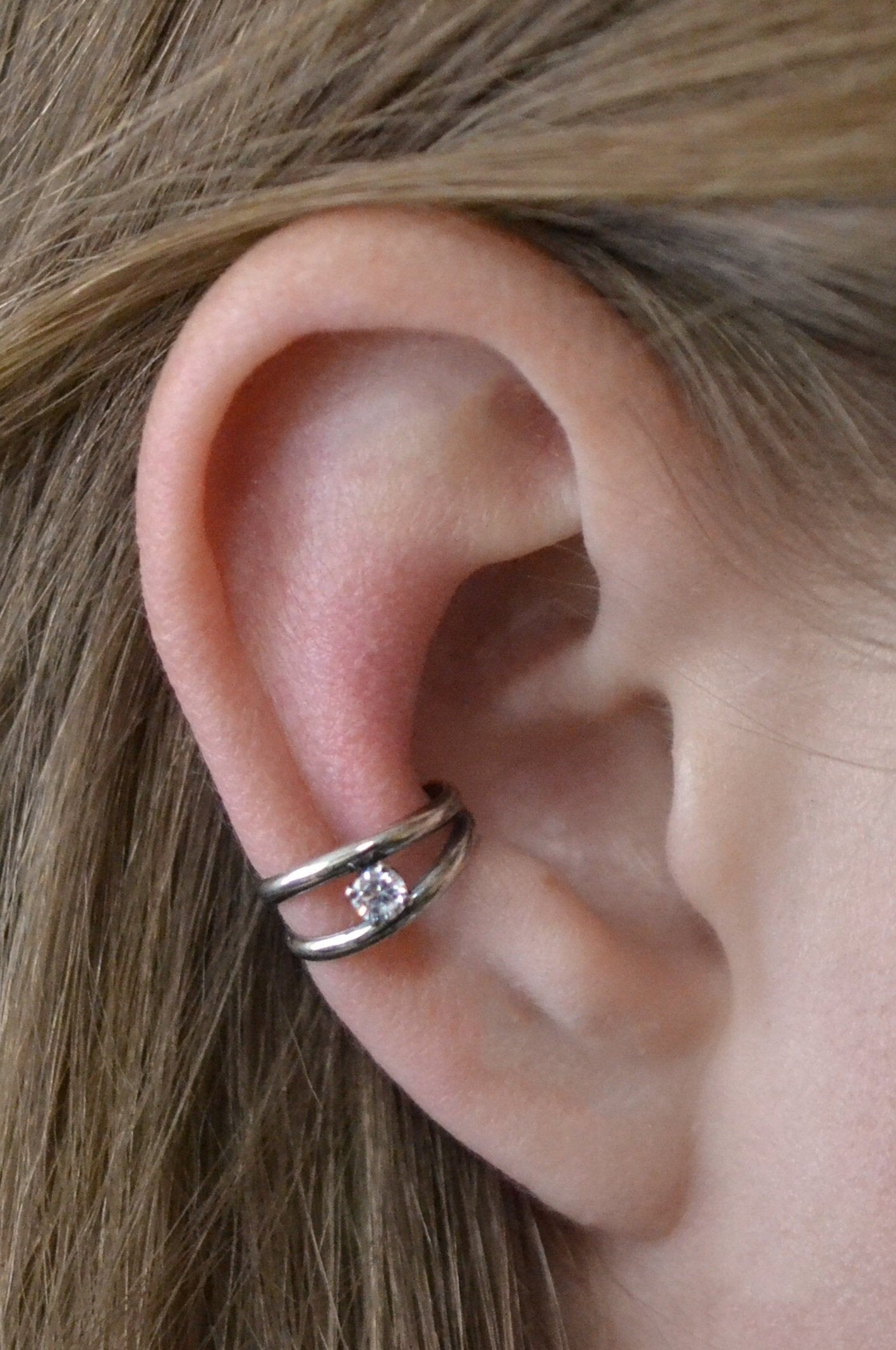 Classic Double with CZ - Ear Cuff - EC307