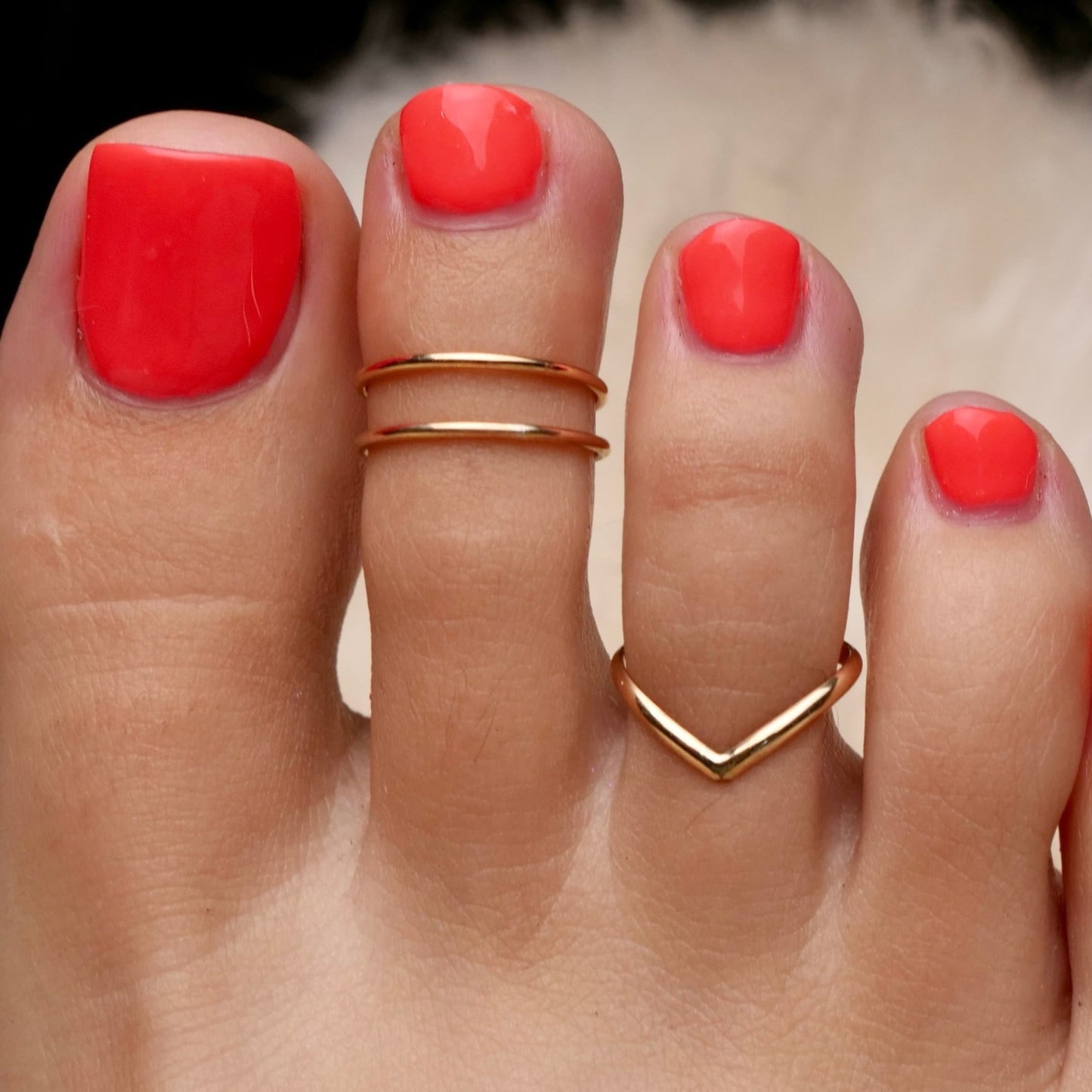 Double Line and Chevron - Adjustable Toe Ring Set - TRA81/TRA14