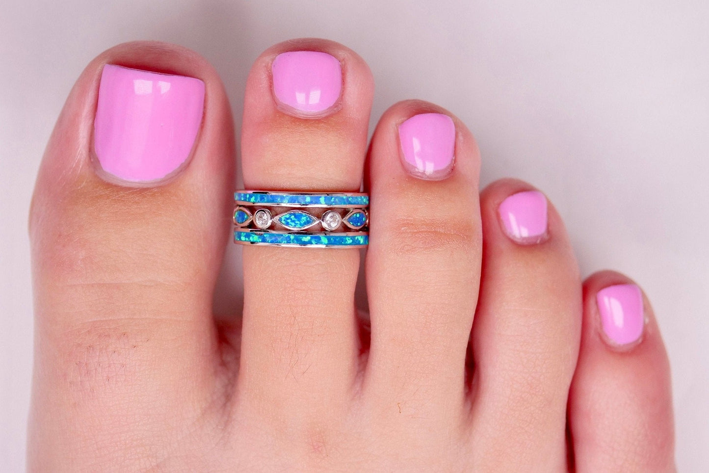 Marquise Blue Opal - Toe Ring Stack - TR64-B/TR68-W