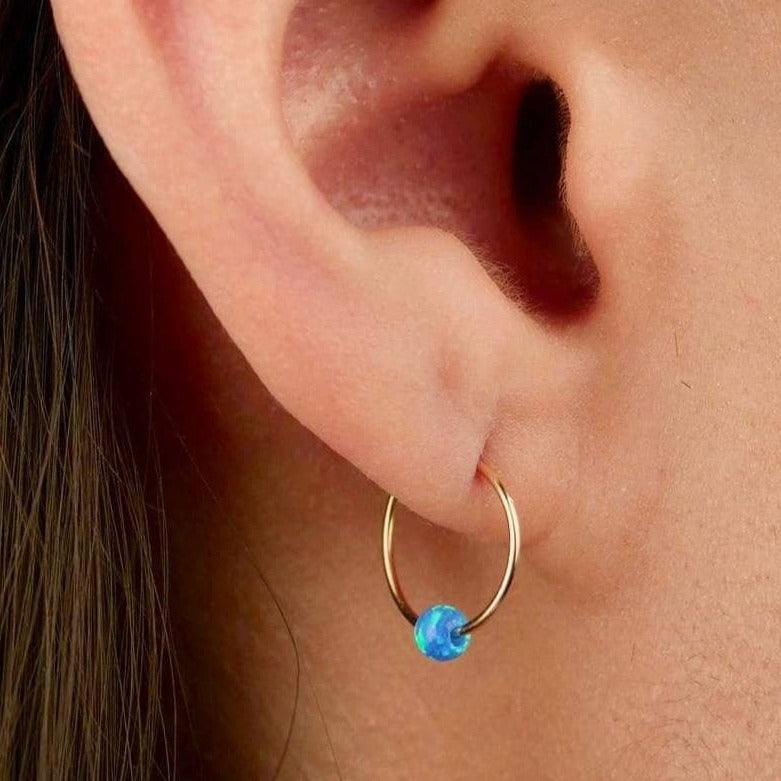 Tiny Opal Hoop Earring
