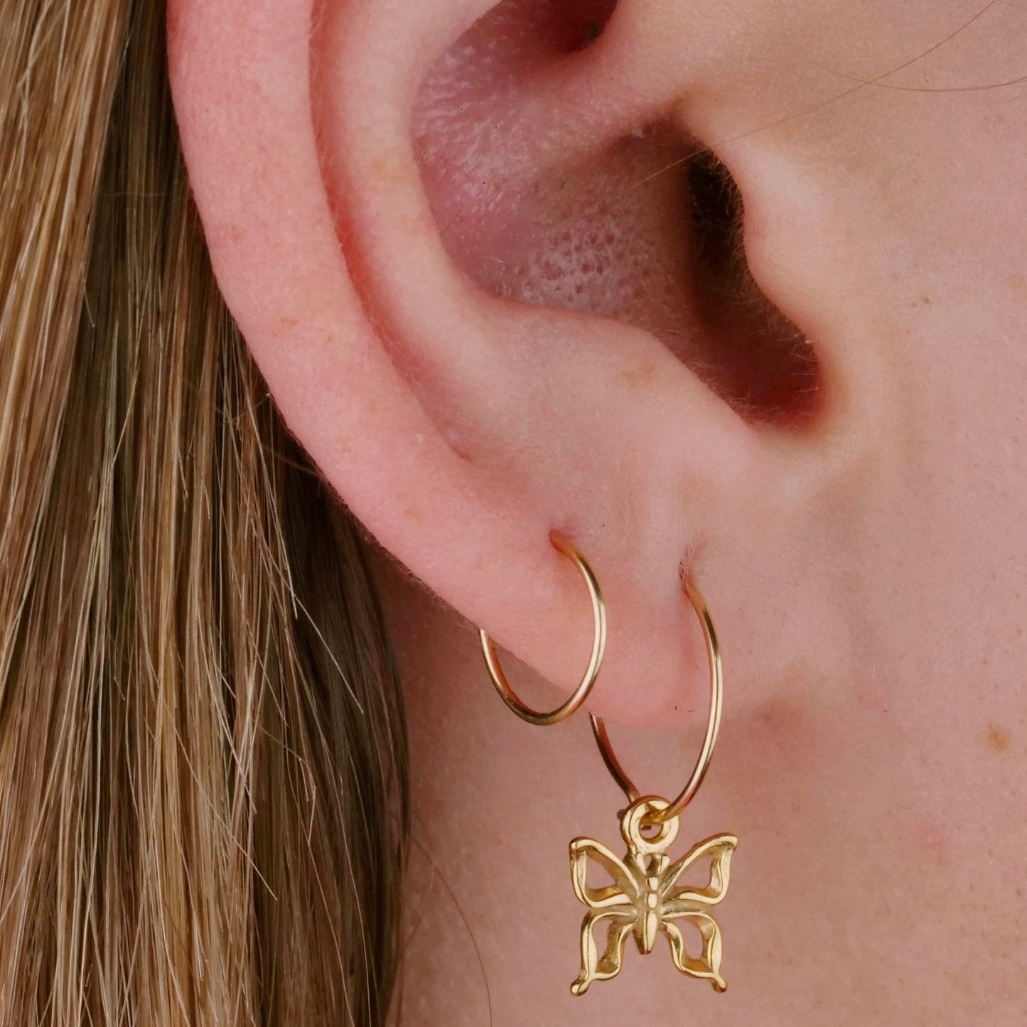 Tiny Butterfly Hoop Earrings Set