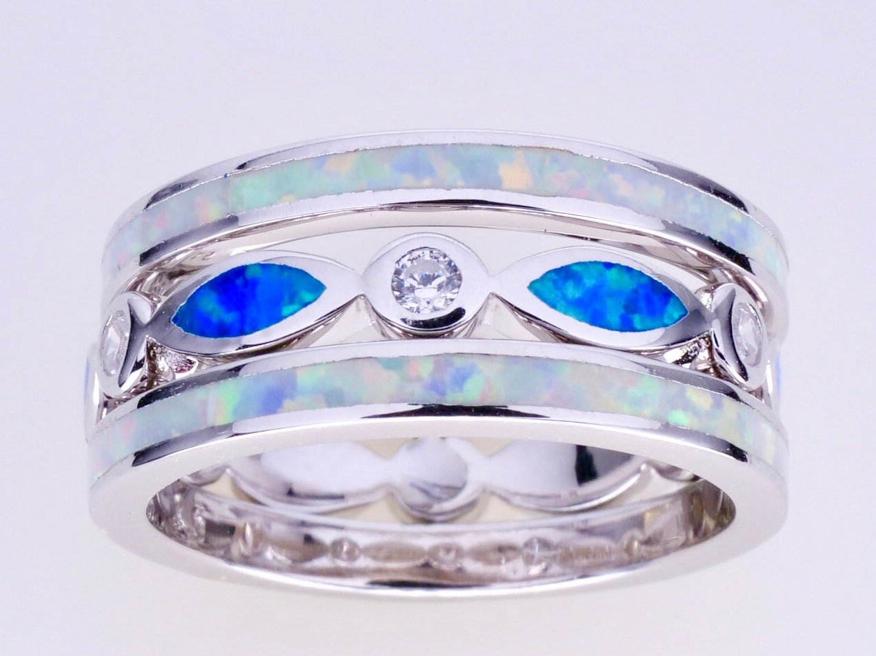 Marquise Blue Opal - Toe Ring Stack - TR64-B/TR68-W