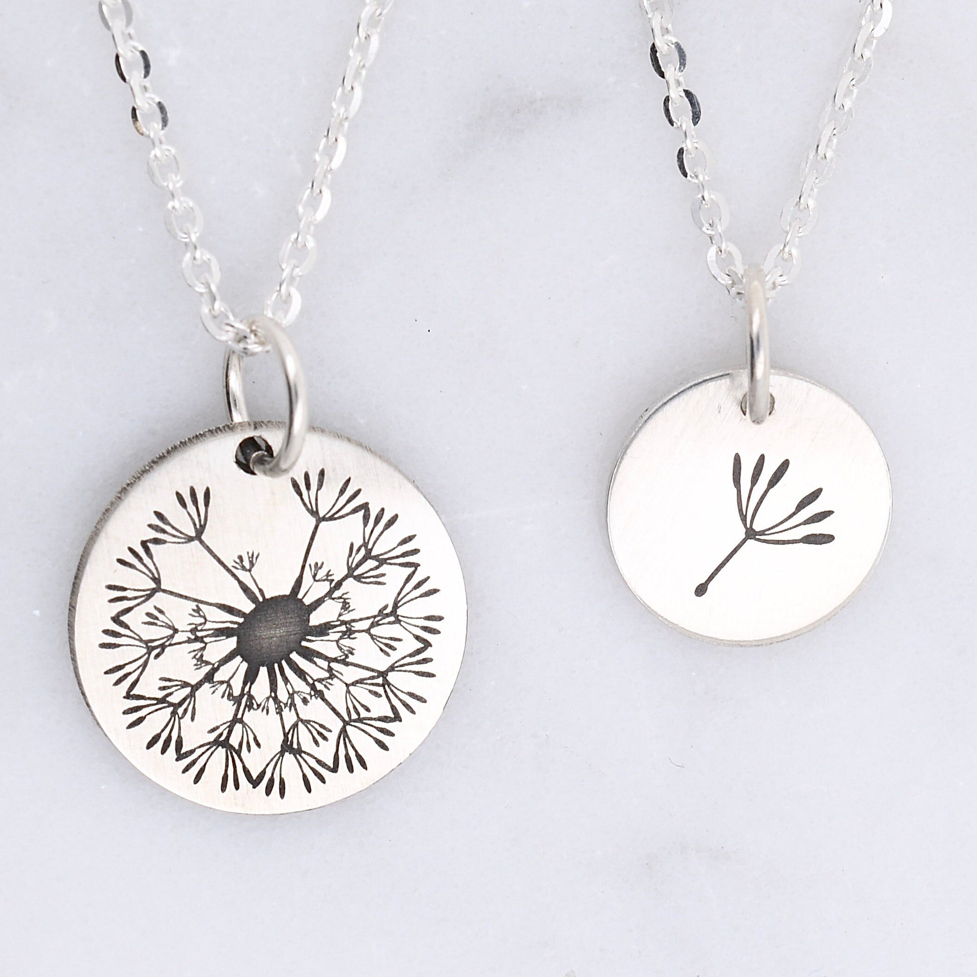 Dandelion Flower Mother Daughter Necklace Set Custom Engraving