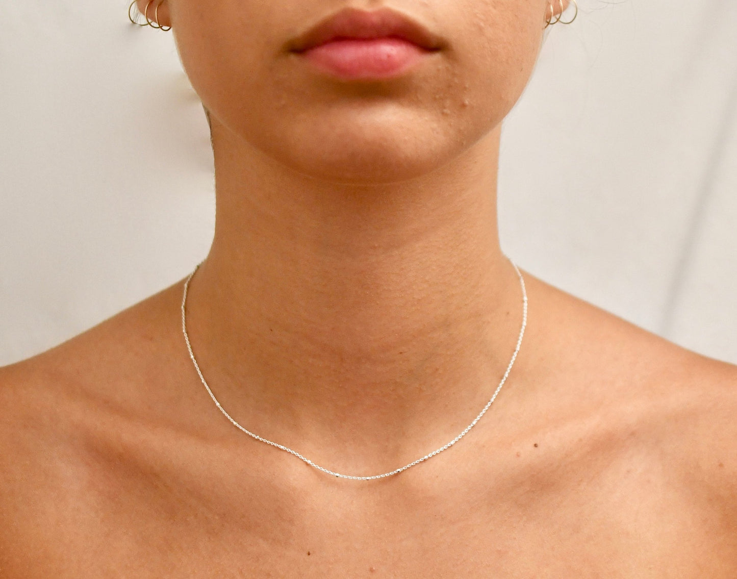 Sterling Choker Necklace - Tiny Satellite Chain