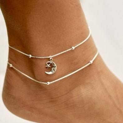 Moon Charm on Box Ball - Anklet Pair - ANK02