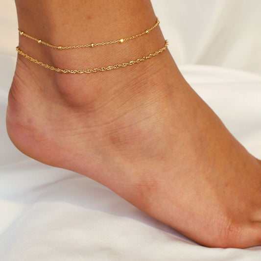 Dainty Cable Satellite and Twisted - Anklet Pair - ANK14/01