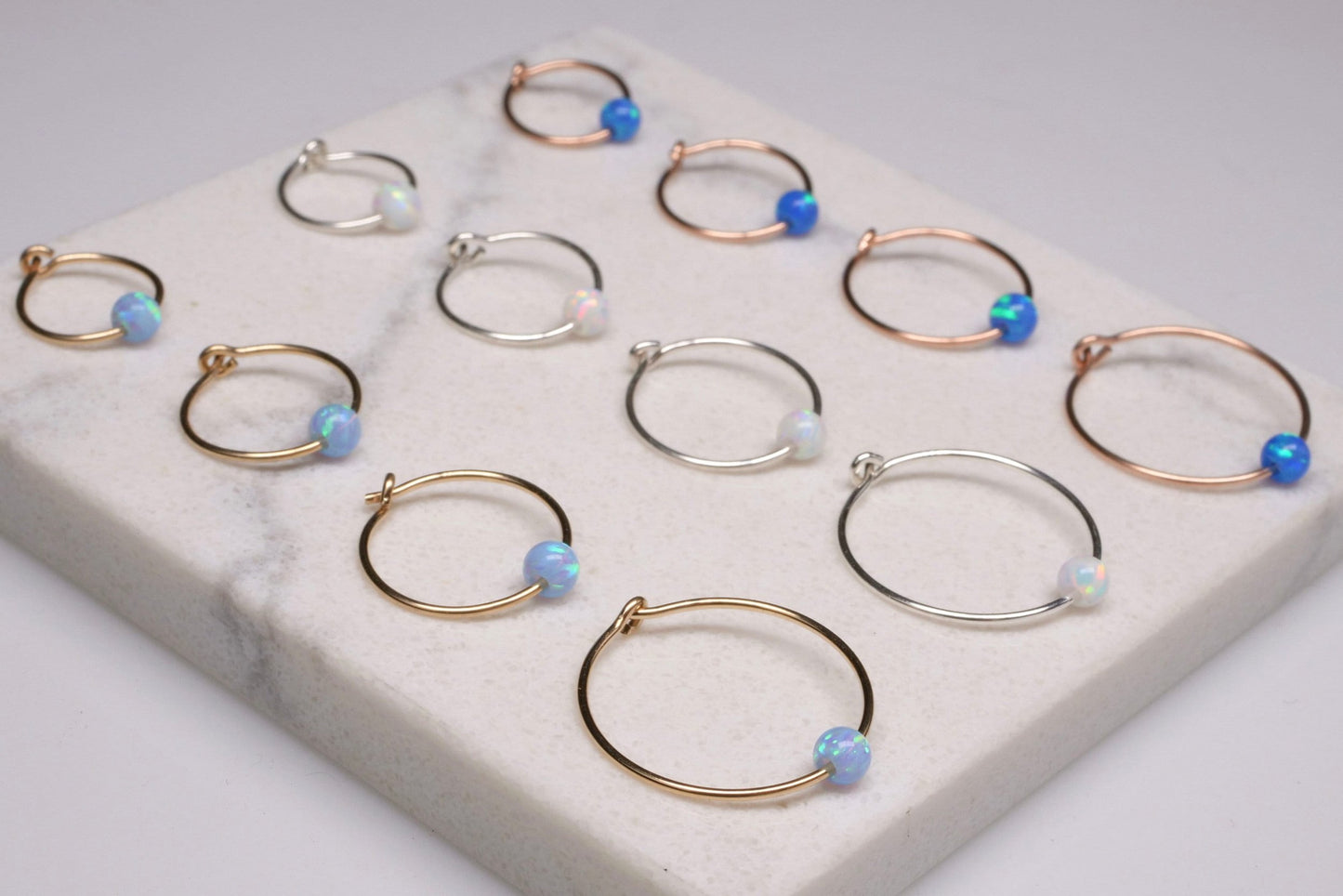 Tiny Hoop Earring with Blue Opal