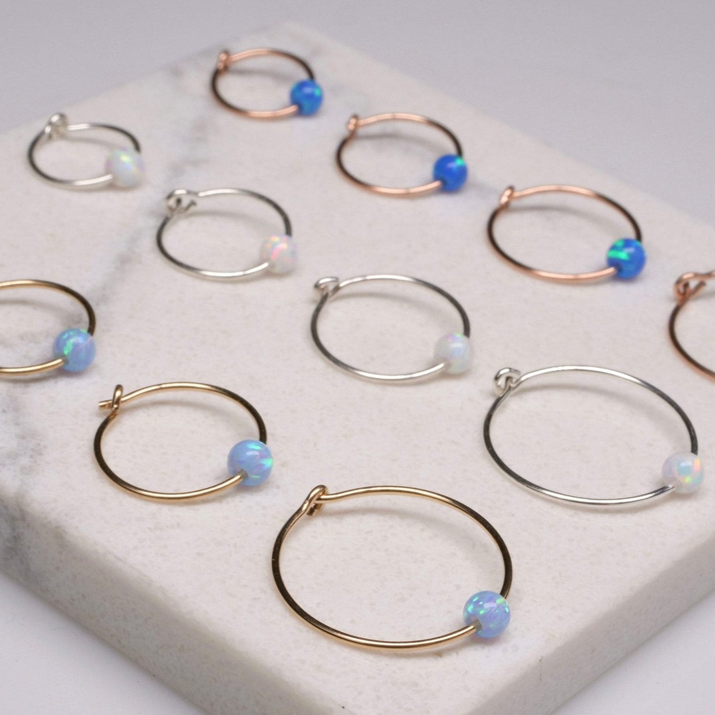 Tiny Hoop Earrings with Opals