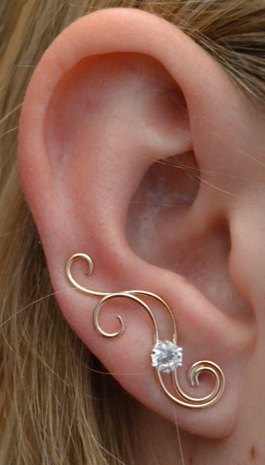 Victorian with CZ - Ear Climber - EP21-CZ GF