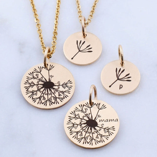 Dandelion Flower Mother & Daughter Necklace Set - Custom Engraving