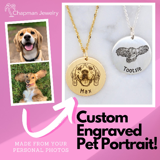 Pet Portrait Necklace - Custom Engraving